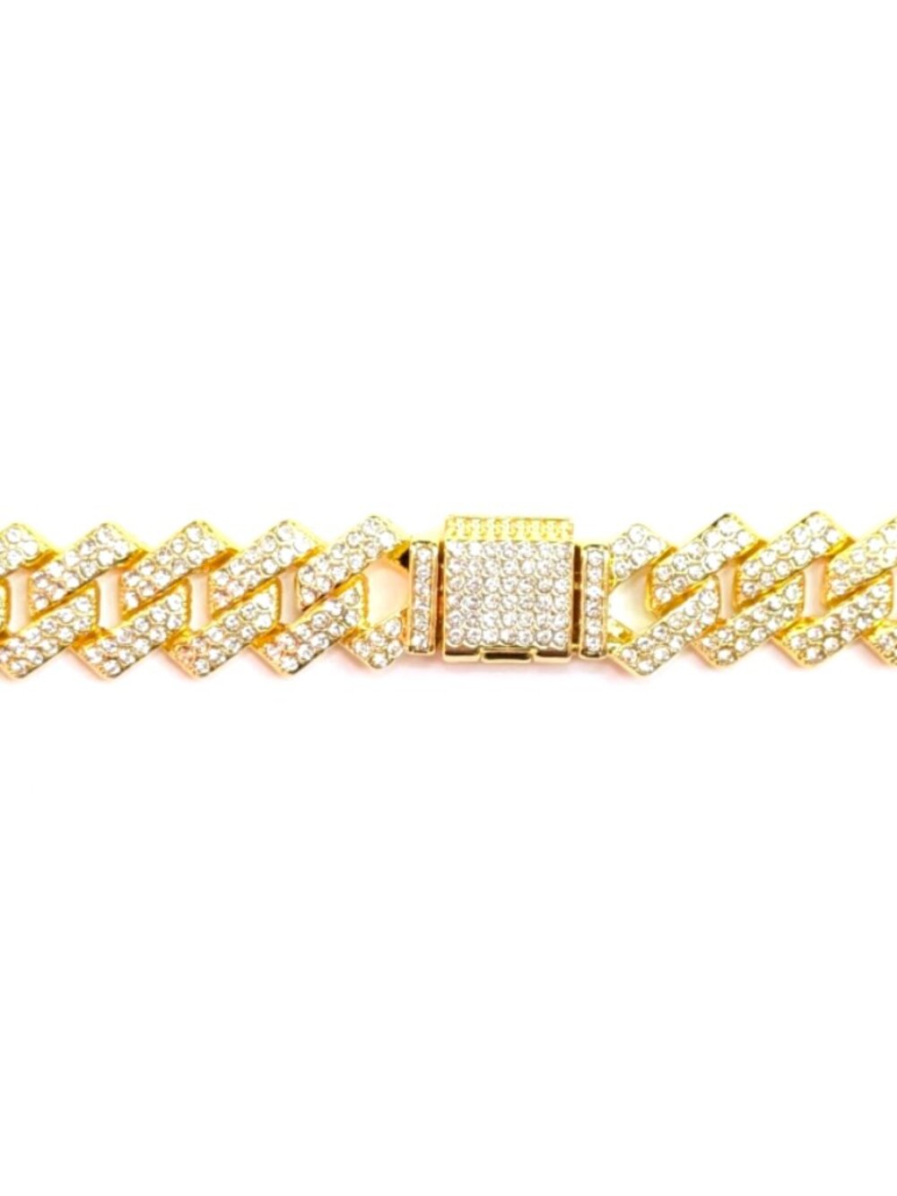 Gold Iced-Out Tilted Cuban Gem Link Chain Necklace (24-inches) - Picture 4 of 6